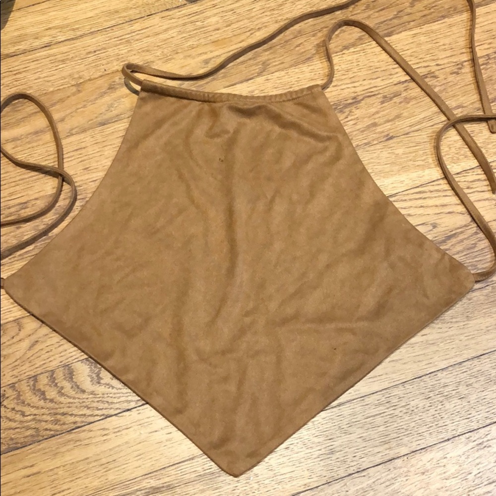 Suede brown crop top tie